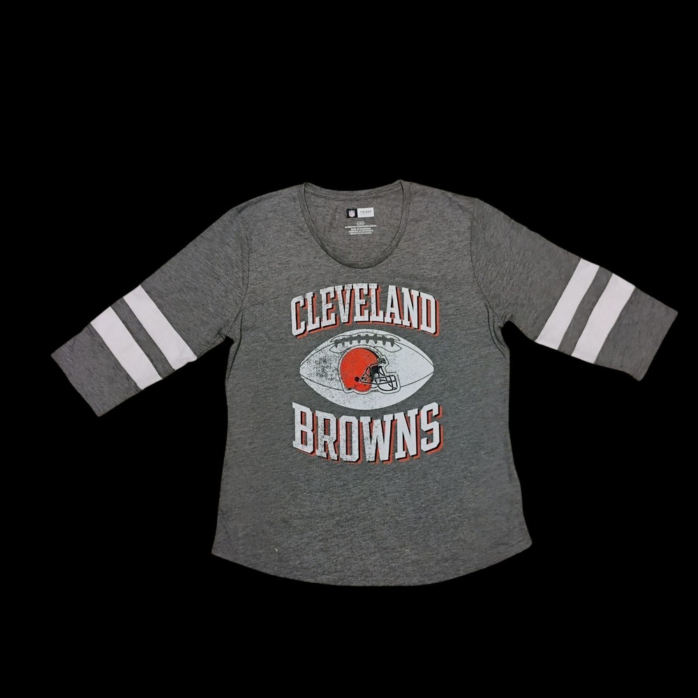 Cleveland Browns NFL Team Apparel Womens Shirt 3/4 Sleeves‎ Gray Logo Size L NWT